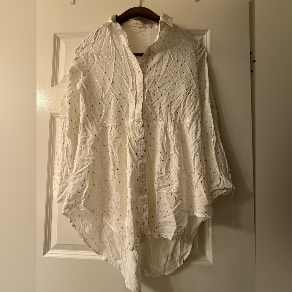 White Button-Up Blouse with Gold Accents